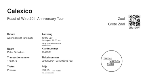 Ticket Calexico Utrecht